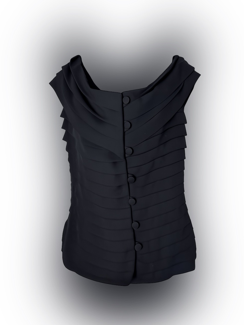 Joseph Ribkoff Black Pleated Blouse Women's Size 14 Draped Button Front Elegant